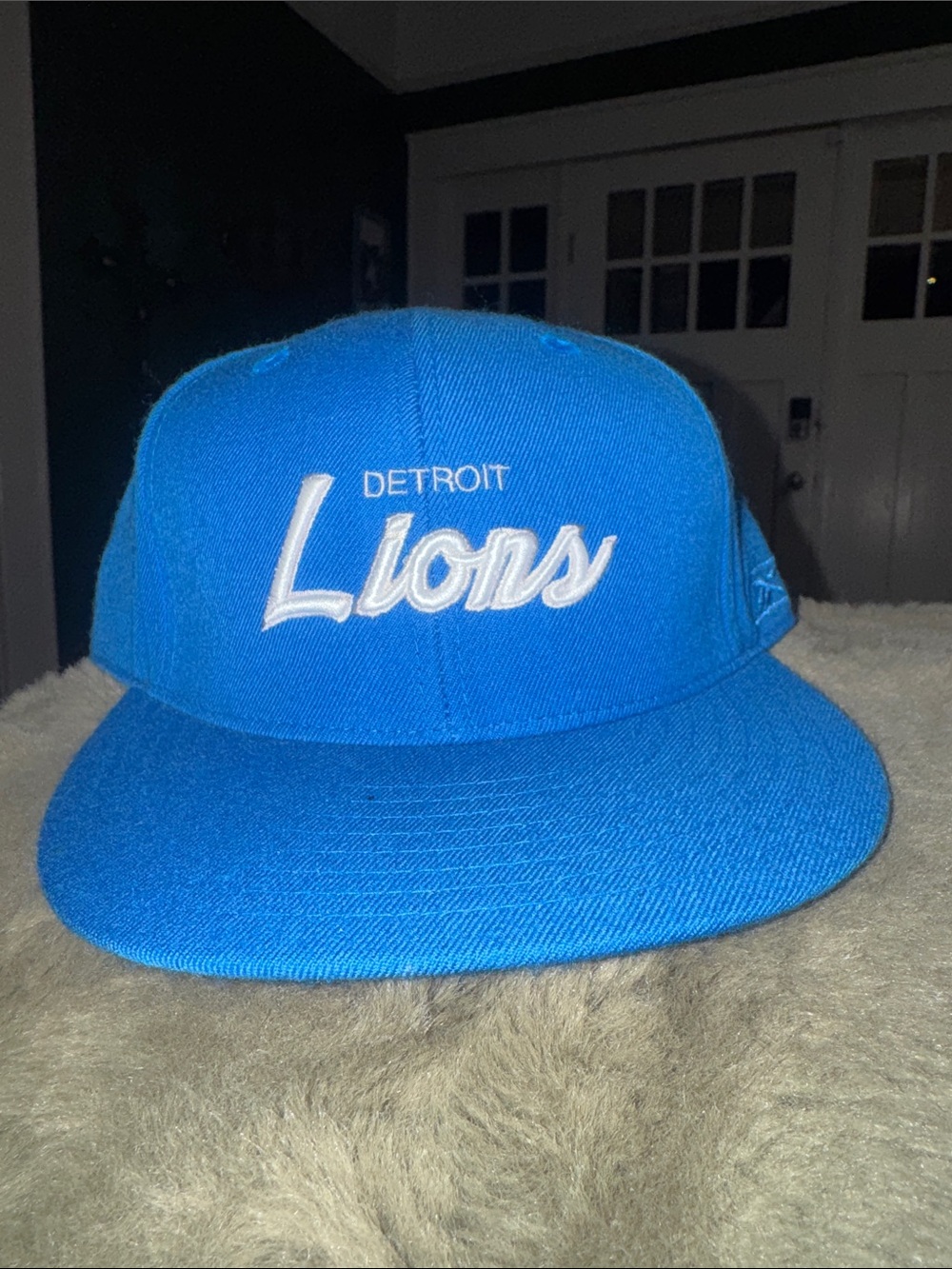 Reebok Detroit Lions Blue Snapback Hat with White Script